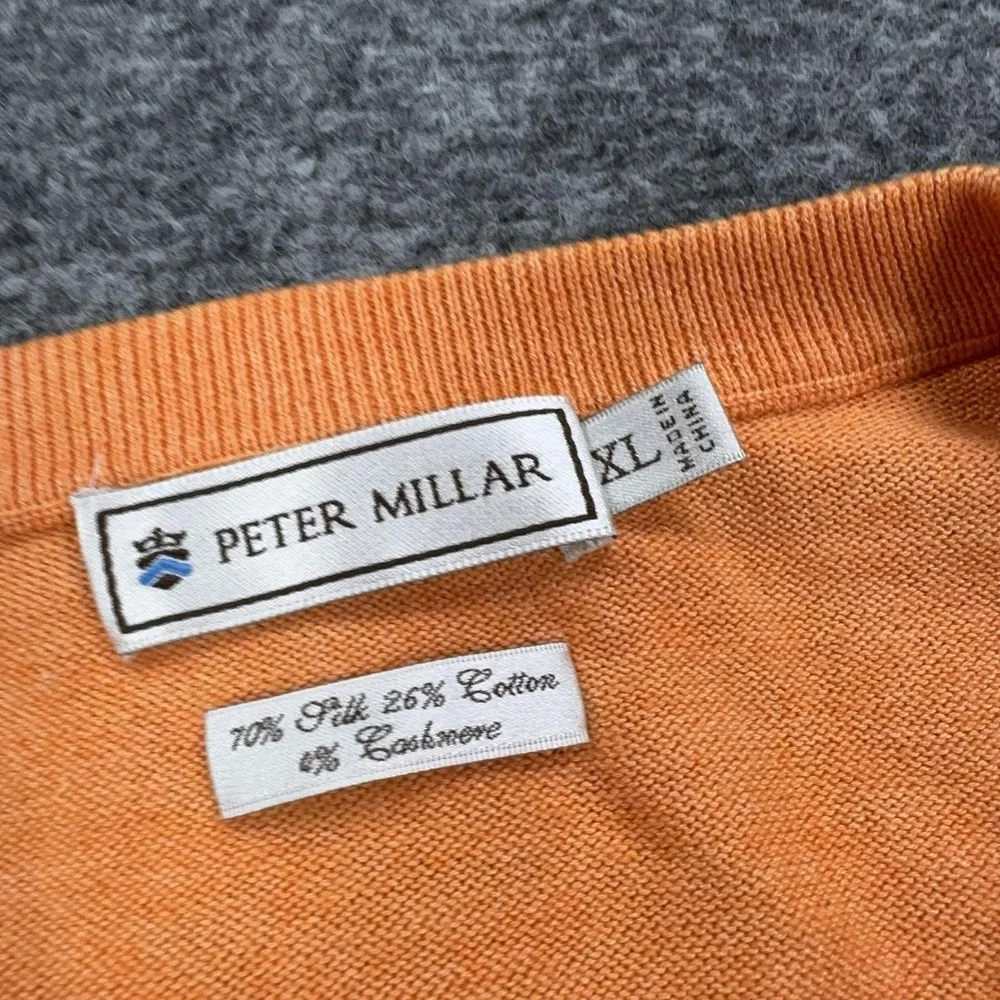 Peter Millar Sweater Mens XL Orange V Neck Silk Cotton Cashmere Knit Pullover